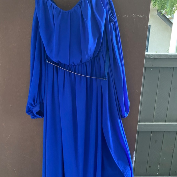 Royal Blue Dress with attached gold belt - Picture 2 of 4